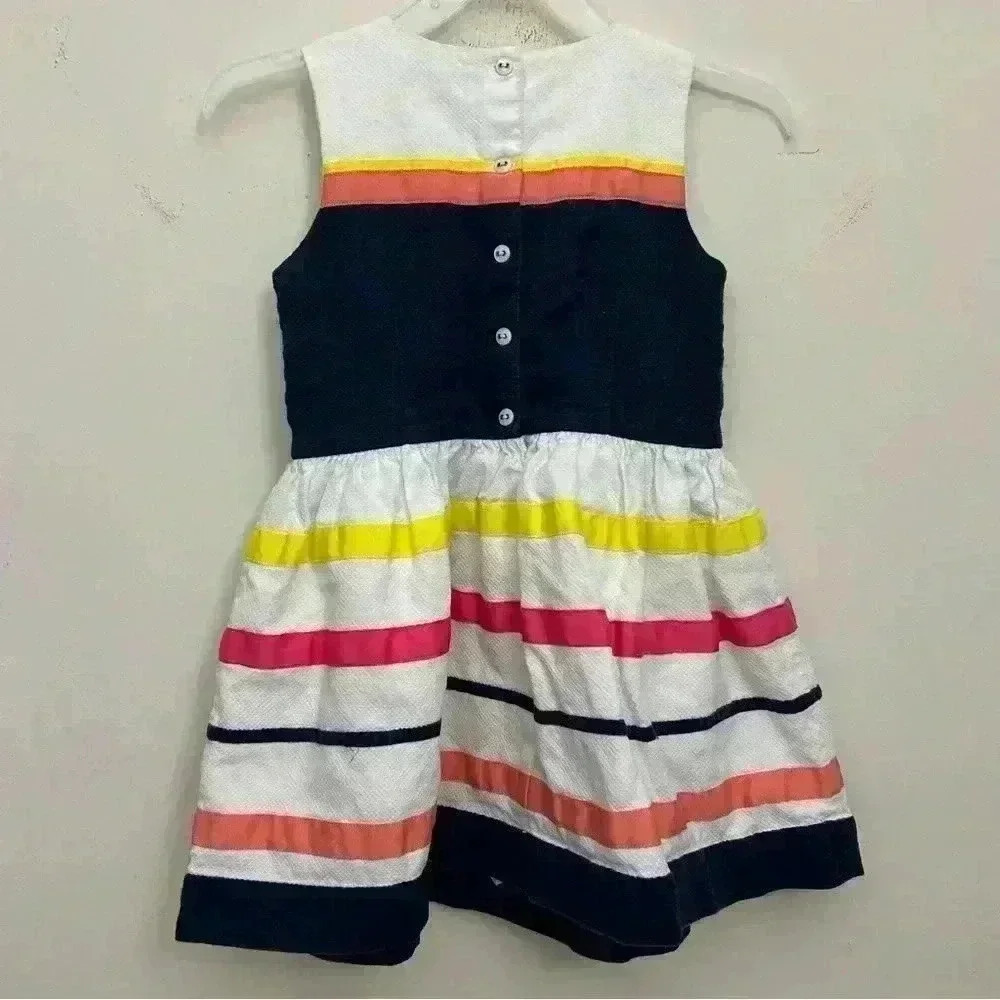 Tommy Hilfiger Girls Dress Multicolor Bow Button Down Lined Stripes Size 4 - Picture 2 of 6